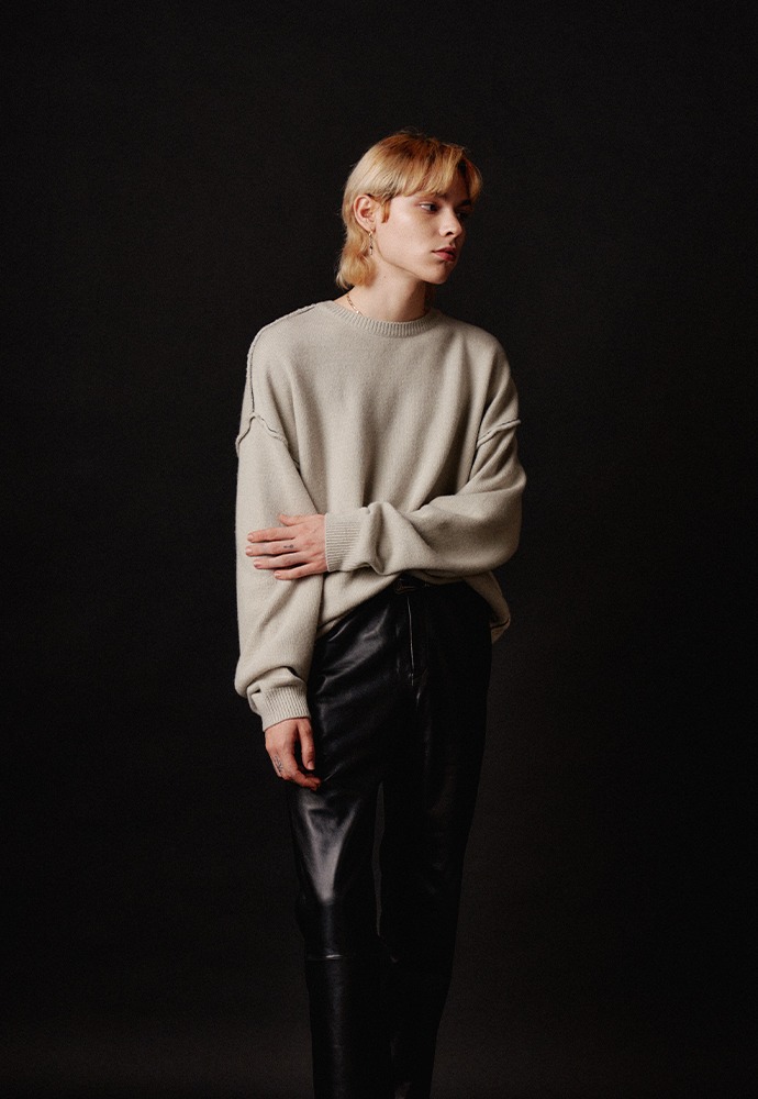 Contrasting Cashmere Sweater_ Arctic Grey
