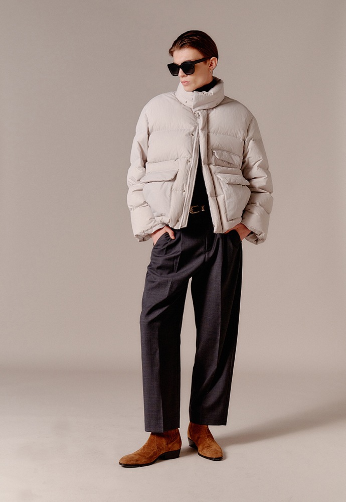 Short Puffer Down Jacket (with detachable hood)_ Light Grey