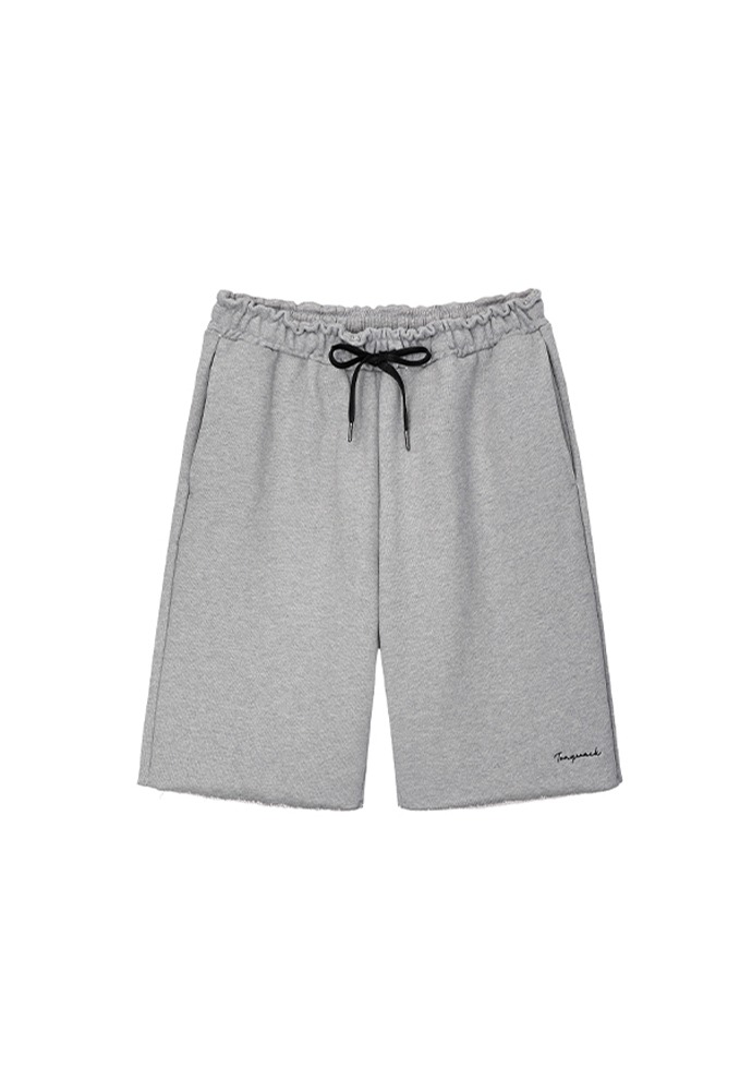 Heavyweight Brushed-Jersey Logo Embroidered Shorts_ Melange Grey