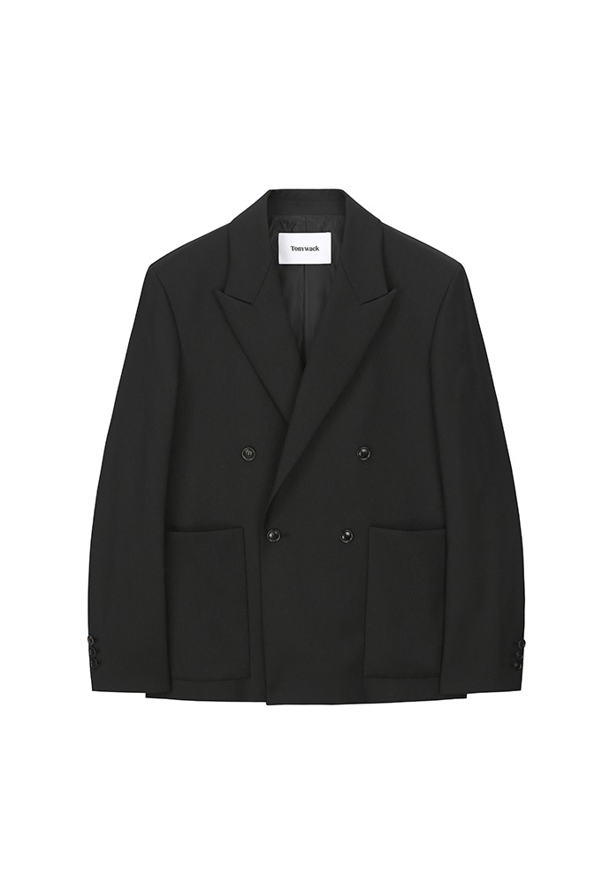Double-breasted Patch Pocket Blazer_ Black