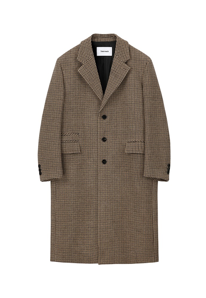 Single Breasted Tailored Coat_ Brown/Beige/Black Houndtooth
