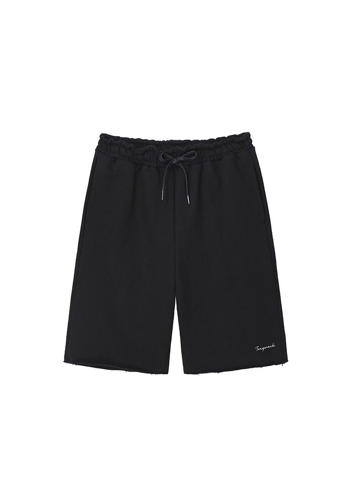 Heavyweight Brushed-Jersey Logo Embroidered Shorts_ Black
