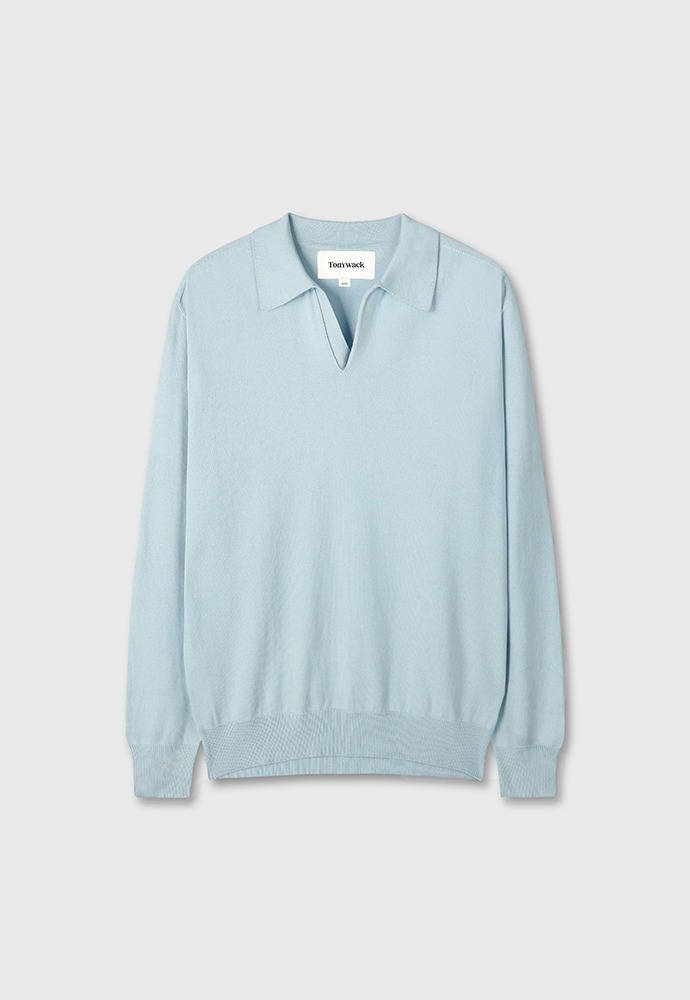 High Count Whole Garment Saddle Neck Knit_ Baby Blue