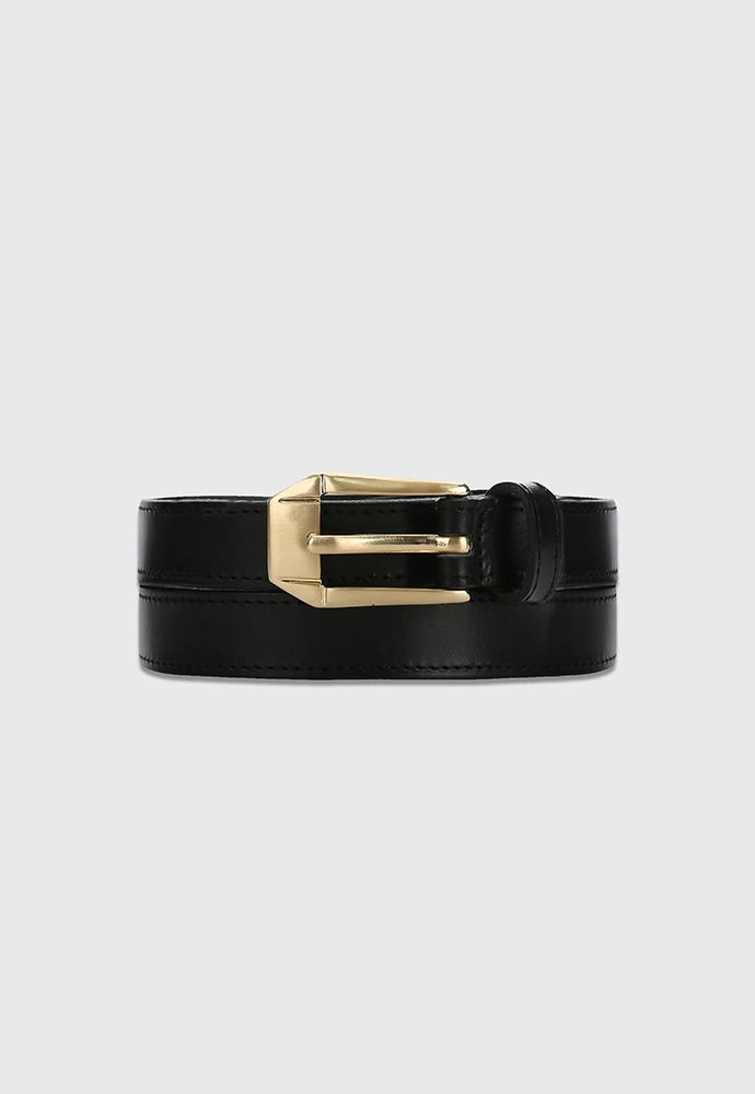 Gold Buckle Slim Leather Belt (Cow leather From Italy)