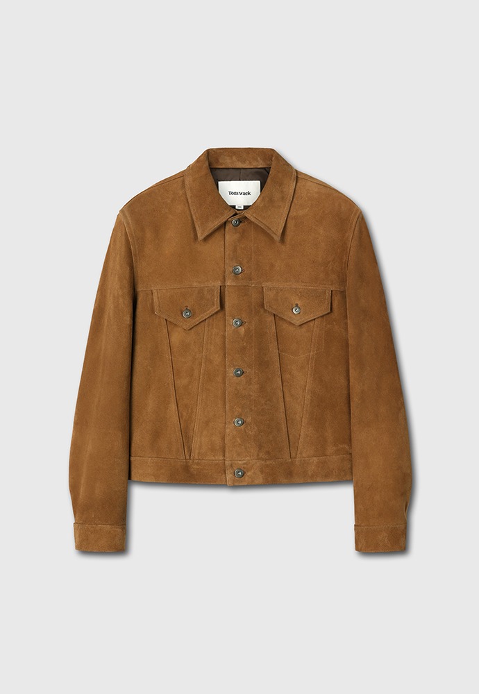 Suede Cropped Trucker Jacket (Cowhide From Italy)_ Camel Brown
