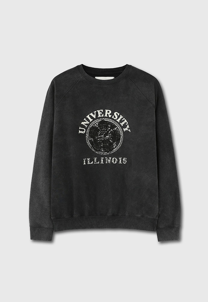 Embroidery Overlap College Sweatshirt (Hand Garment Dyed)_ Faded Black