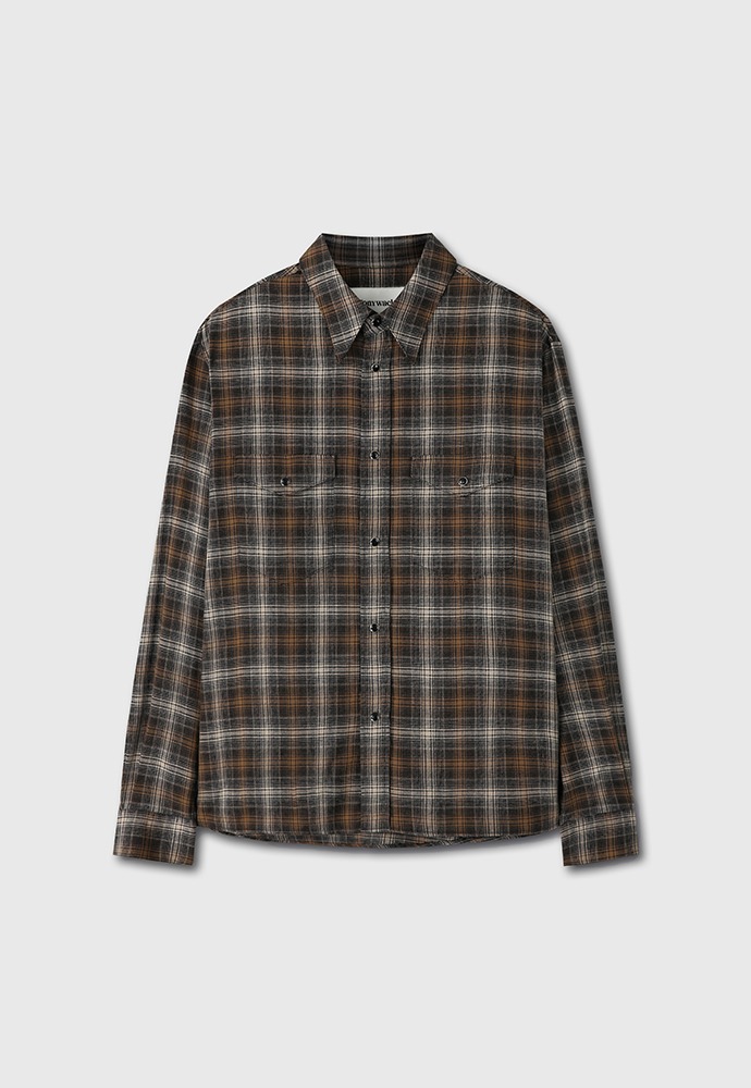 Brushed Cotton Double Pocket Check Shirt_ Light Brown