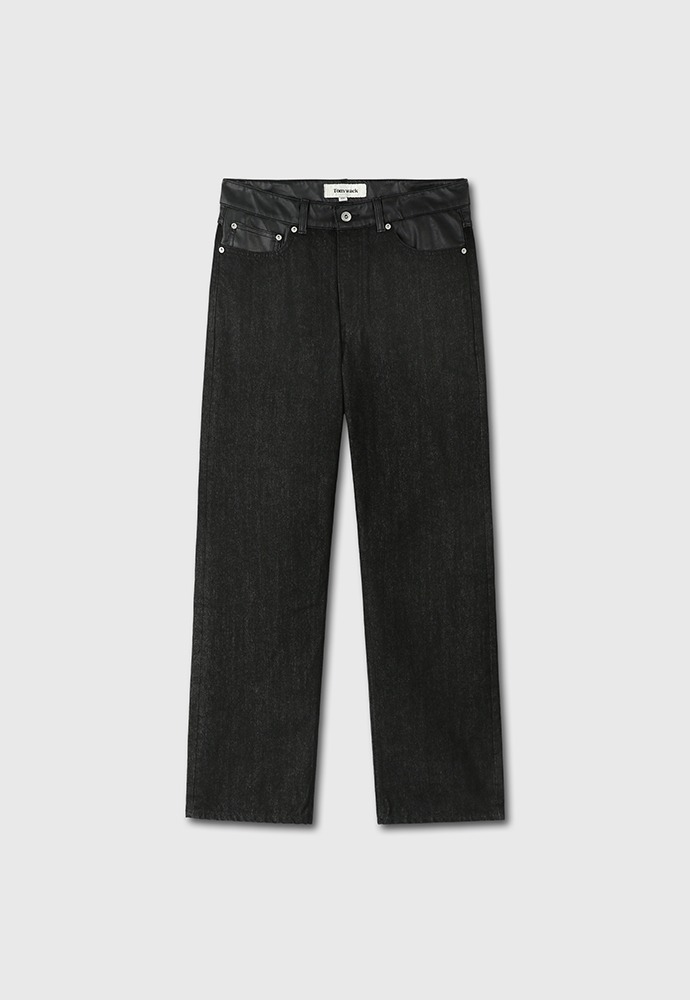 Leather Paneled Denim Jeans_ Black