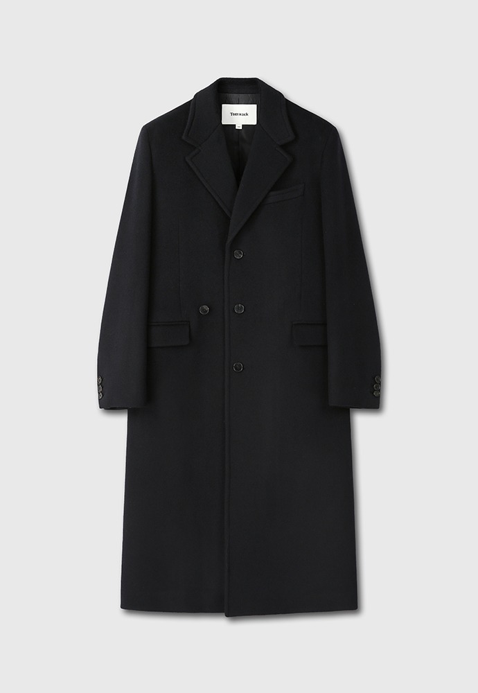 Cashmere Single-Breasted Tailored Wrap Coat_ Dark Navy