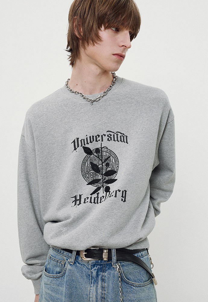 Embroidery Overlap College Sweatshirt_ Heather Grey