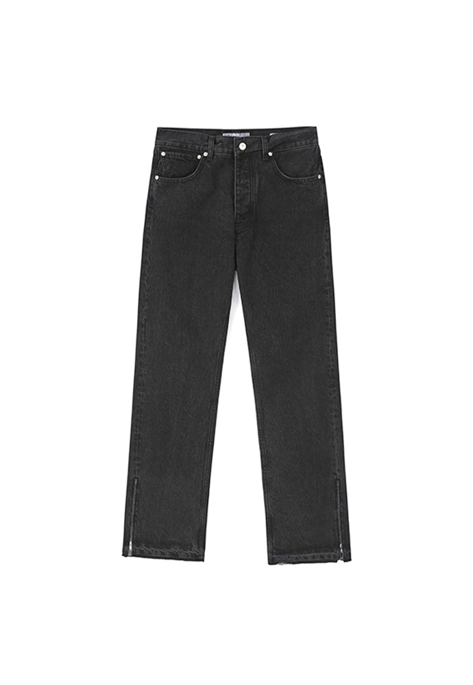 Side Zipped Denim Jeans_ Black Washing